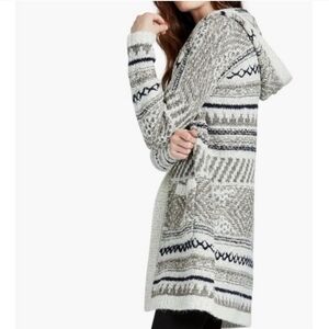 Lucky Brand Wool Blend Sweater Cardigan size Small Extra Long Hooded W/Pockets